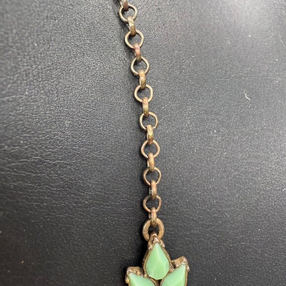 J.Crew Floral Statement Necklace Green & Yellow Embellished Stones Rhinestones - Picture 4 of 5